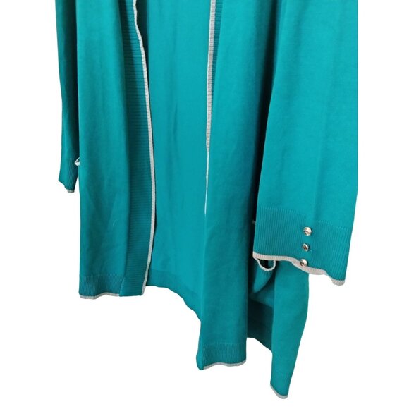Christopher & Banks Plus Size 3X Teal Cardigan With Gray Trim & Button Detail - Picture 5 of 9